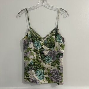 Vintage Y2K Ann Taylor Silk Cami Tank Top Babydoll Coquette Size 4 Floral Purple